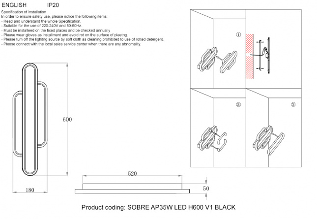 Бра Crystal Lux SOBRE AP35W LED H600 V1 BLACK фото 6